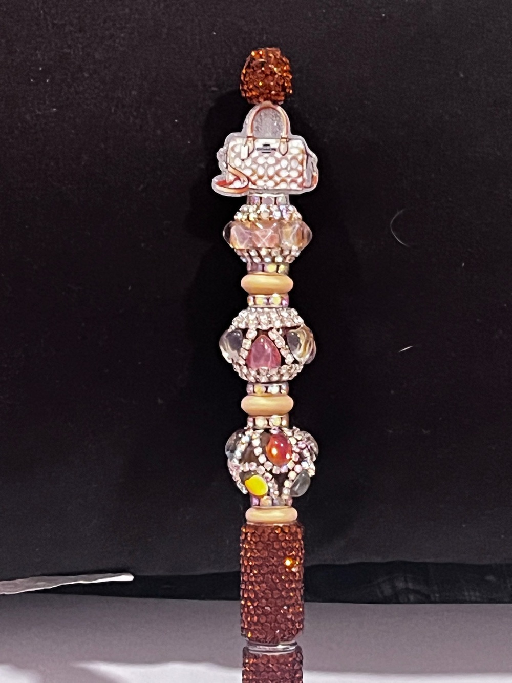 Designer inspired Handcrafted Brown and Amber monogram purse focal fancy pen
